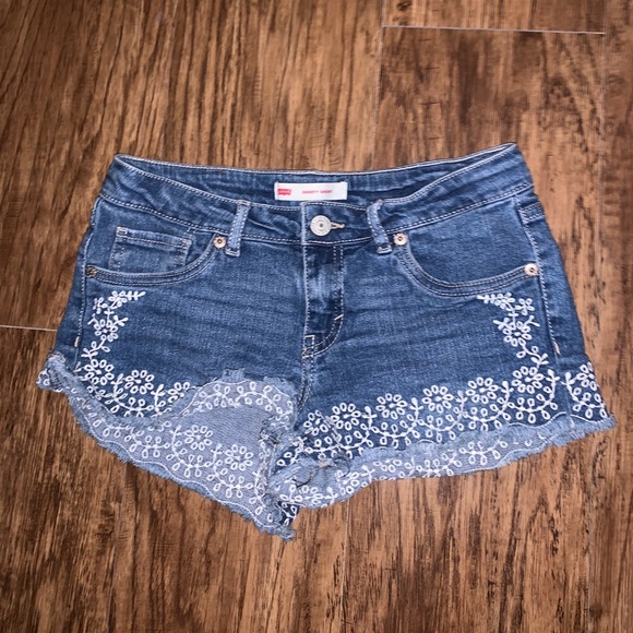 Levis Girls Blue & White Jean Shorts - Picture 2 of 5